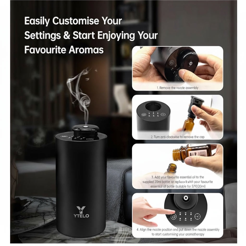 Ytelo Waterless Aroma Diffuser
USB Rechargeable Essential Oil Atomizer for Pure, Long-Lasting Fragrance. Aromatherapy • Home fragrance • Office • Bedroom • Car • Spa • Meditation