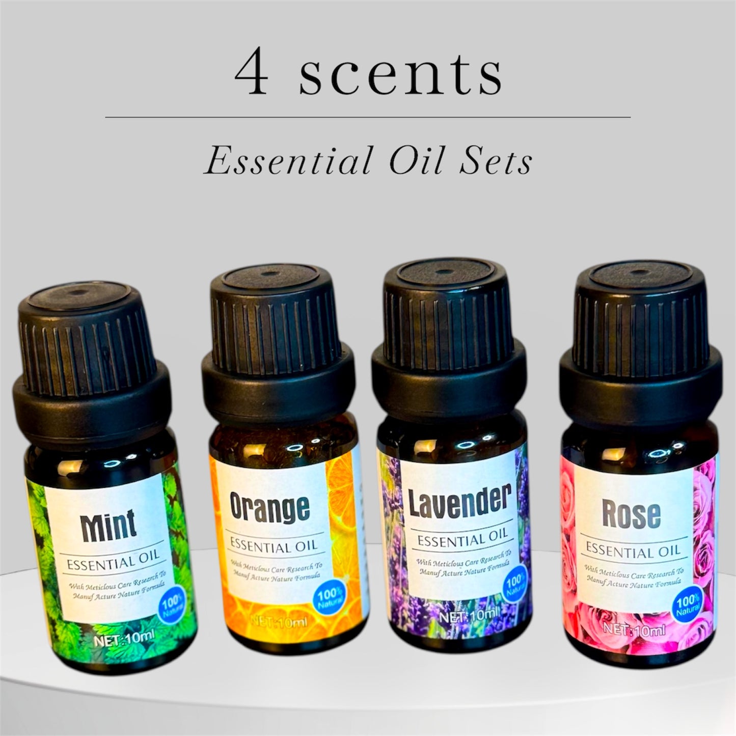 4-Piece Essential Oils Kit,  water-soluble aromatherapy Perfect for diffusers, humidifiers, home fragrance, perfume creation, candle making, and soap making.