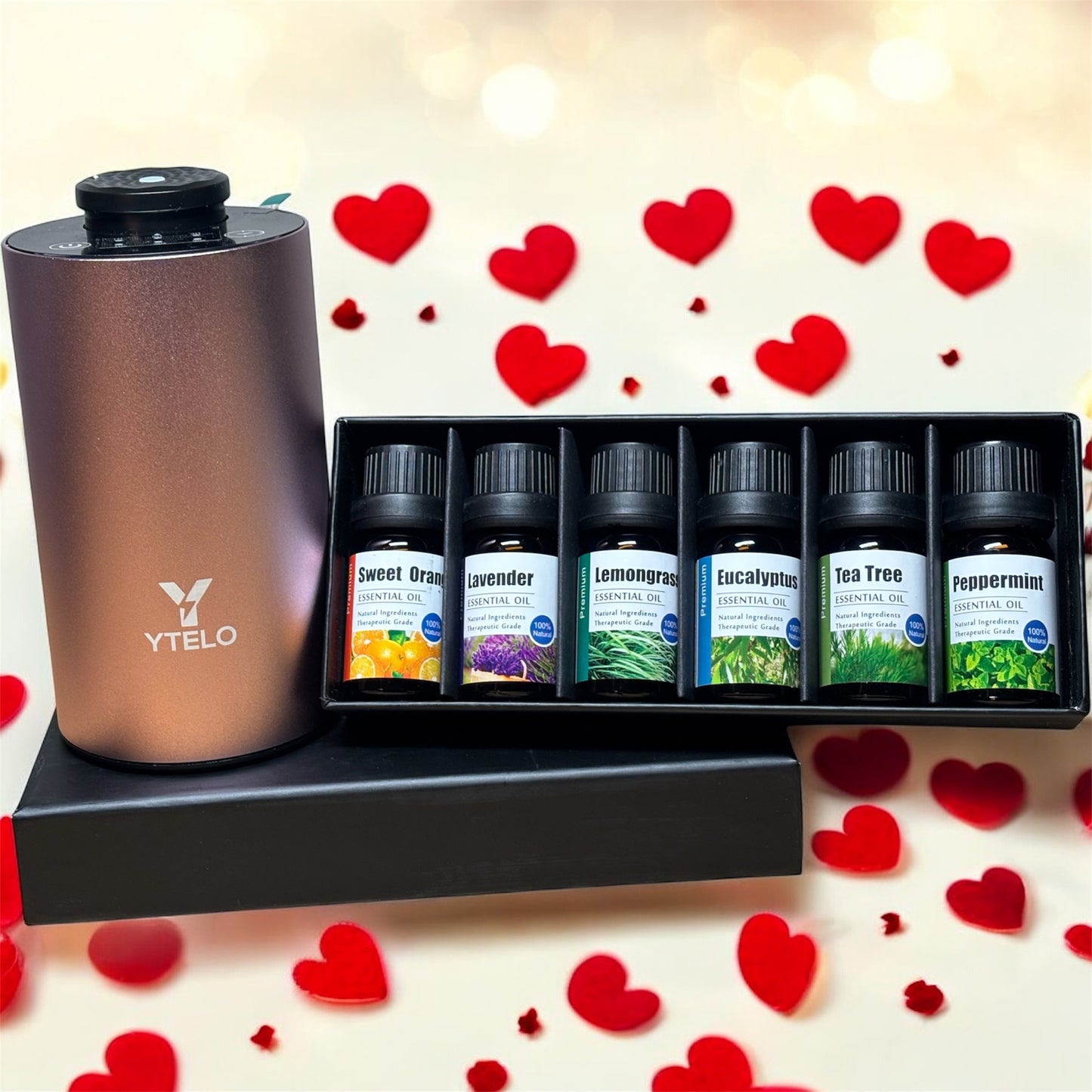 Valentine Gift Combo Waterless Essential Oil Diffuser with Oil Set perfect for valentine gift ideas birthday & anniversary gift for girlfriend boyfriend, mother, father, daughter, friend and room decor – USB Rechargeable
