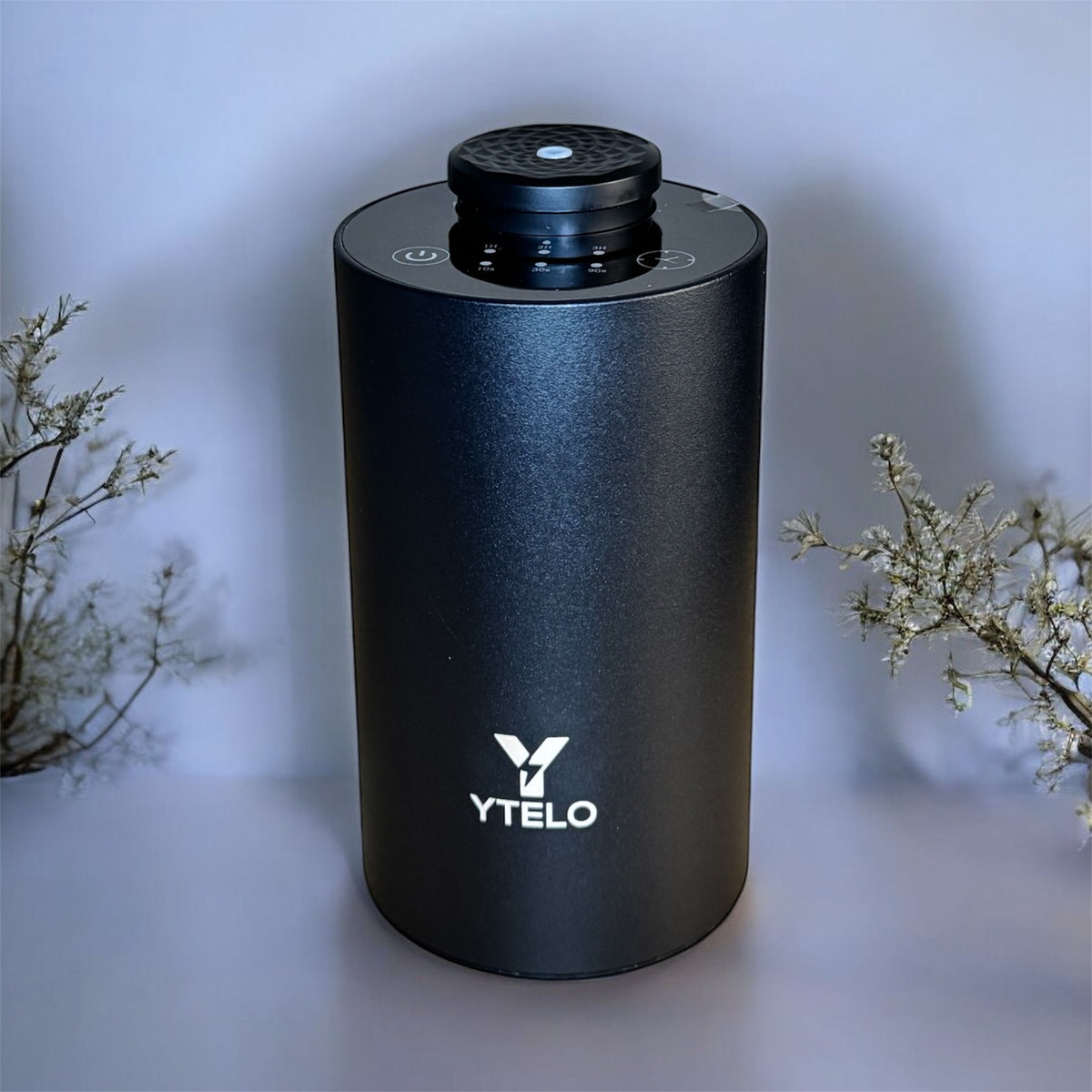 YTELO rechargeable waterless essential oil diffuser in a modern matte black finish.