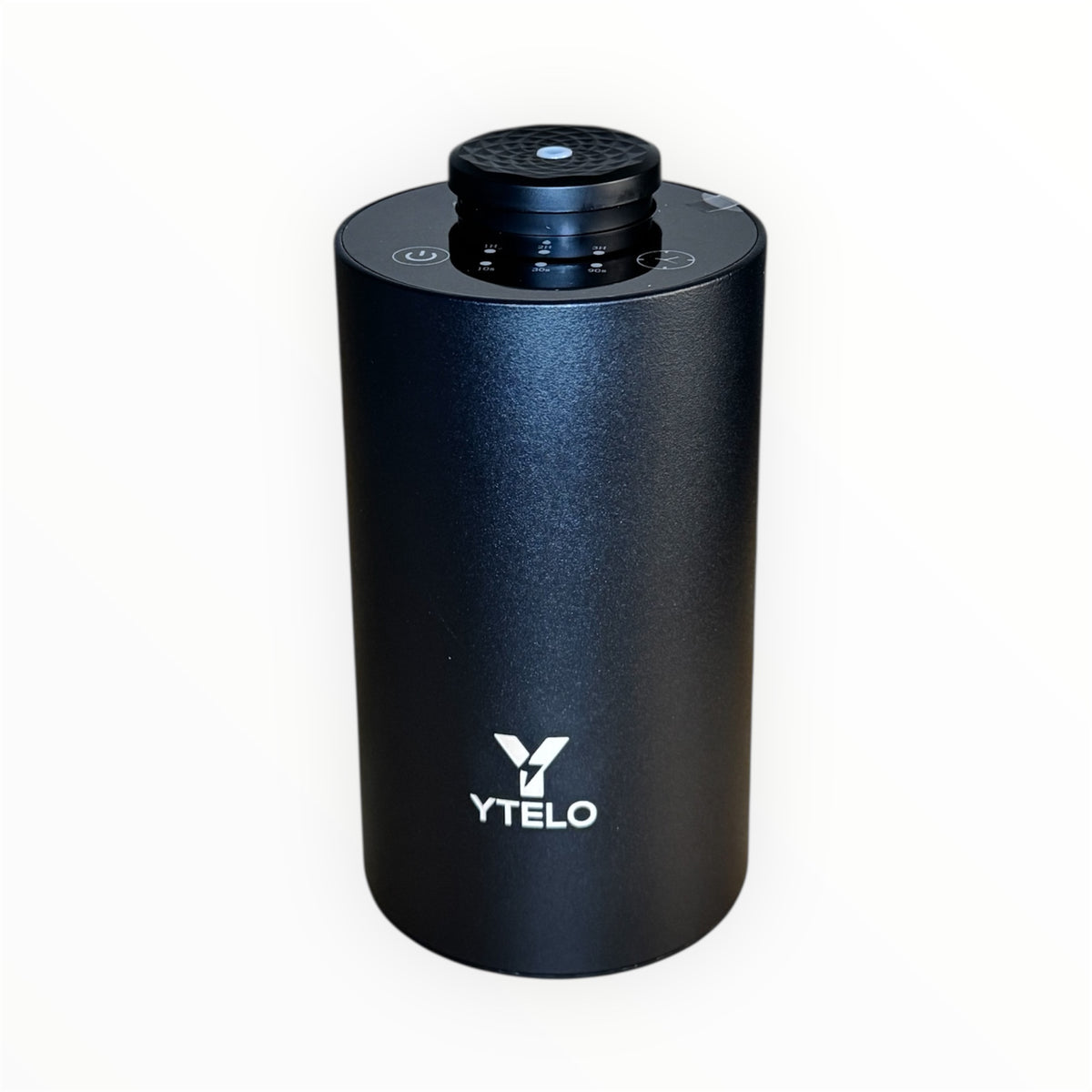 YTELO Matte Black waterless essential oil diffuser with a compact cylindrical design and rechargeable operation.